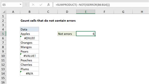 Excel Formula Count Cells That Do Not Contain Errors Exceljet