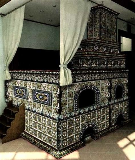 The Original Old School Russian Stove With A Sleeping Loft On Top Antique Stove Antique Tiles