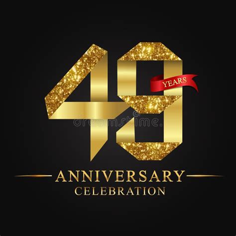 49th Anniversary Years Celebration Logotype Logo Ribbon Gold Number