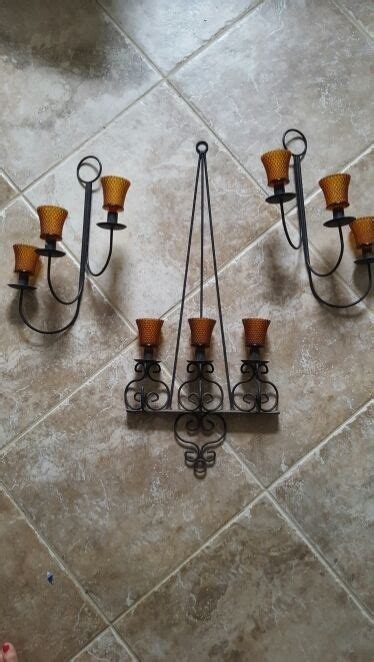 Candle wall sconce brings a pleasing glow to your hallway, foyer, or dining room with an impressive scrollwork design. 3 Piece Large Vintage Black Wrought Iron Candle Sconce ...