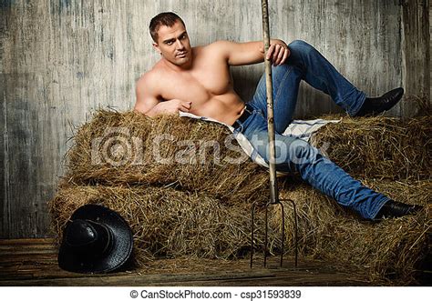 Sexy Cowboy Sexy Muscular Cowboy Lying On A Haystack Western Style