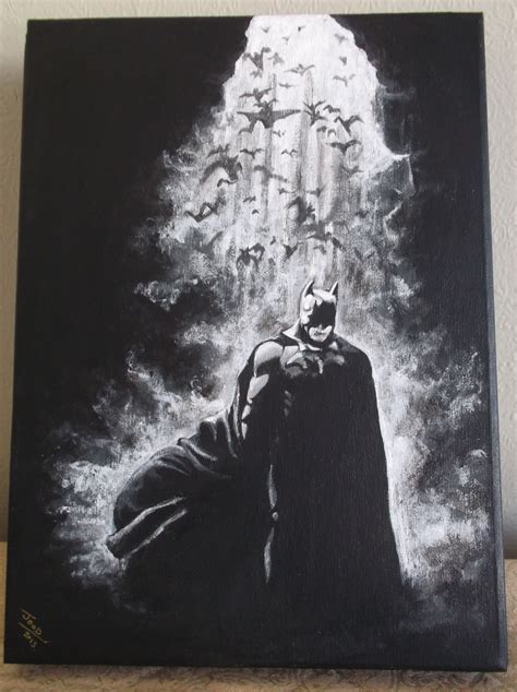 He Is The Batmanbatman Begins Black And White Acrylic Painting On