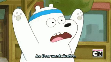 An Animated Image Of A White Bear With His Arms In The Air And Eyes