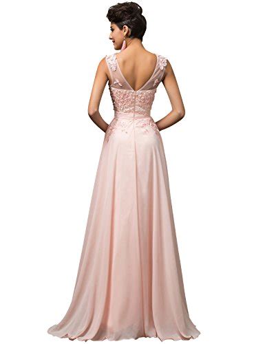 Grace Karin Chiffon V Back Evening Dresses Prom Gown With Beads Appliques