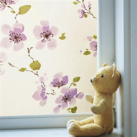 Dodoing Pvc Frosted Glass Purple Flower Window Static Cling Self