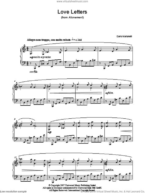 Marianelli Love Letters Sheet Music For Piano Solo Pdf