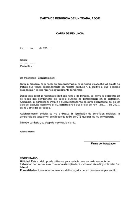 Carta De Renuncia Modelo Doc Modelo De Informe