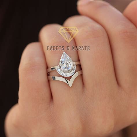 Unique Pear Shaped Engagement Ring With Nesting Wedding Band Etsy