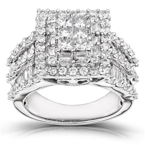 This 14k white gold tapered baguette diamond engagement ring is available with free shipping at jamesallen.com Kobelli 2 Carat (ct.tw) Diamond Square Frame Cluster Engagement Ring in 14K White Gold