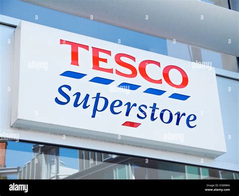Tesco Superstore Sign On Outside Wall Uk Stock Photo Alamy