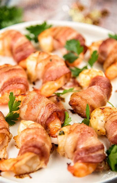 Shrimp marinated in lemon, garlic, and parsley for 30 minutes, then grilled. Zesty Marinated Bacon-Wrapped Shrimp | Paleo Leap