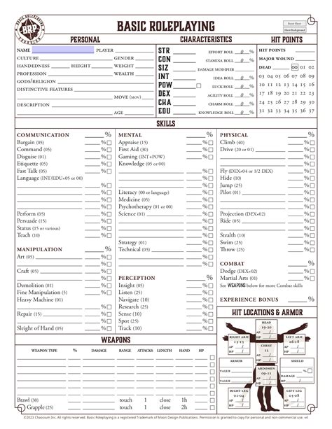 Basic Roleplaying Free Handouts And Character Sheets Pack By Chaosium