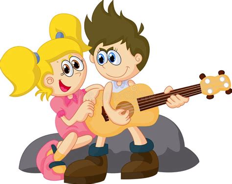 Cartoon Little Kid Holding Guitar Stock Vector Image 59576075