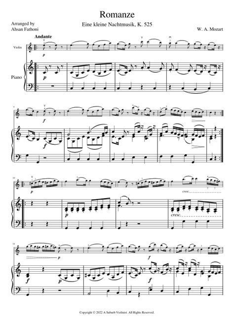 Romanze From Eine Kleine Nachtmusik K 525 For Violin And Piano Sheet