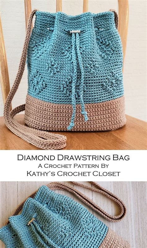 Crochet Bag Pattern Diamond Drawstring Bag Diy Crochet Bag Crossbody