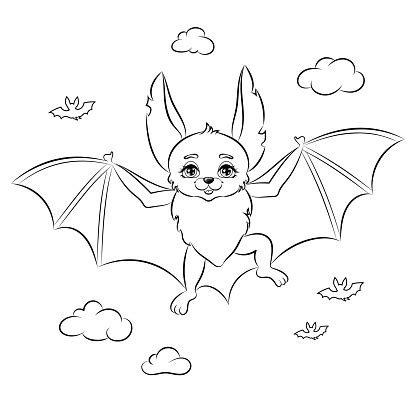 Cute Bat Coloring Page Vector Illustration Stock Illustration