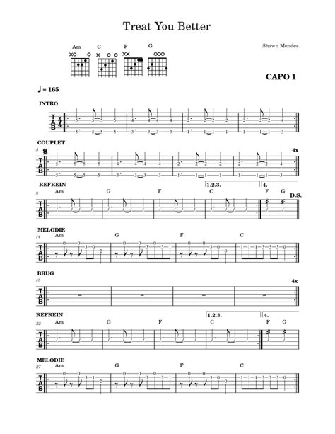Treat You Better Shawn Mendes Sheet Music For Guitar Solo