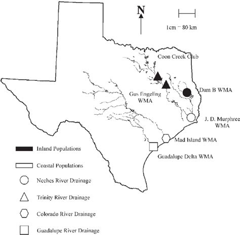 Map Of Texas Showing The Locations Of Six Alligator Populations Where