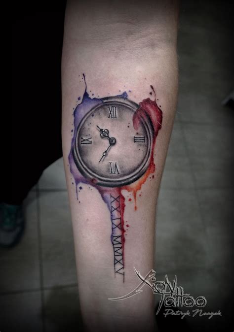 Clock In Watercolor Dark Templar Tattoo Pracownia Artystyczna Oświęcim