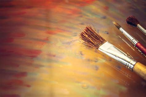 Art Creative Paintbrushes Colorful Paints Background Stock Image