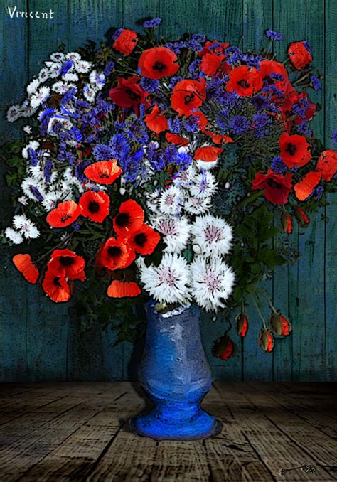 vincent s flowers vase with cornflowers and poppies drawing by jose a gonzalez jr