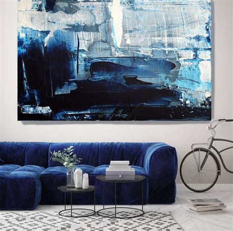 Mondrian Blue Abstract Art Navy Blue Abstract Painting Oversized Blue
