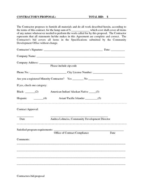 printable blank bid proposal forms scope  work