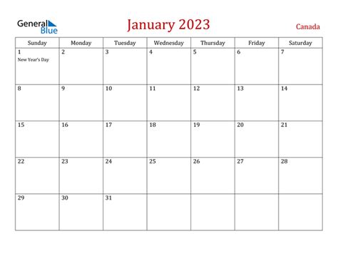 2023 January Calendar Template Printable Calendar 2023