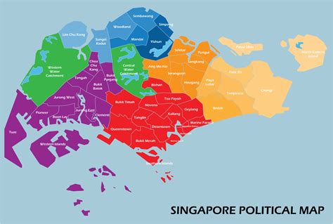 Singapore Political Map Divide By State Colorful Outline Simplicity