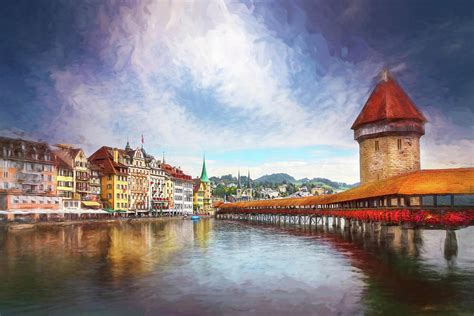 Kapellbrucke and Old Town Lucerne Switzerland Painterly ...