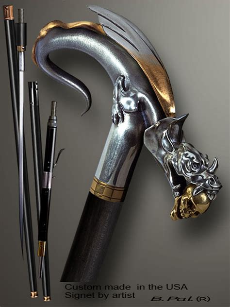 Designer Walking Cane Dragon With Skull In A Jaws Handmade In The Usa