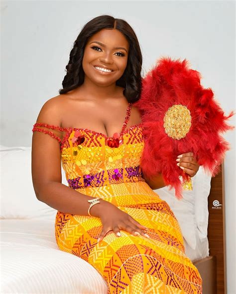 Clipkulture Beautiful Ghanaian Bride In Yellow And Brown Kente Engagement Dress