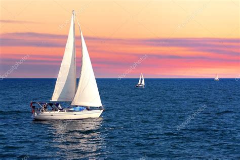 Sailboat Sailing Sunset Calm Evening Stock Photo By ©elenathewise 4635328
