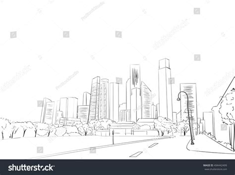City Skyscraper Sketch View Cityscape Skyline Stock Vector Royalty