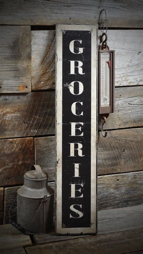 Vertical Groceries Sign Rustic Hand Made Vintage Wooden Sign