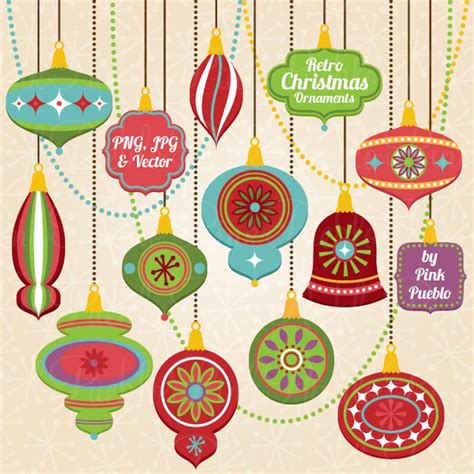 Retro Christmas Ornament Clipart Clip Art Vintage Christmas Etsy