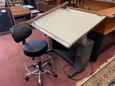 Hamilton Ind Powered Drafting Table W Vemco Drafting Machine And Stool