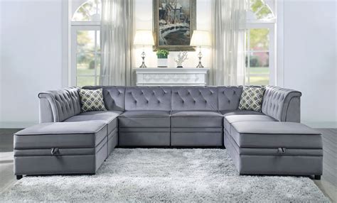 Gray Velvet 8pcs Modular Sectional Sofa 53305 Bois Acme Contemporary
