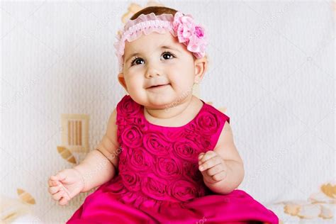 Images Cute Pink Baby Cute Baby Girl In Pink Dress — Stock Photo