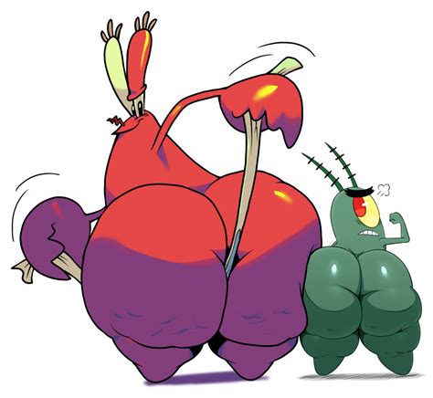 Rule 34 Big Ass Big Butt Looking At Another Male Only Mr Krabs Nickelodeon Plankton Species