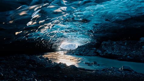 Download Wallpaper 2560x1440 Cave Ice Stones Water Nature