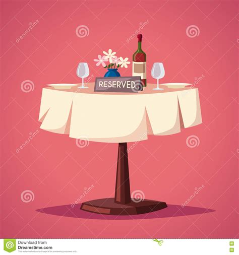Reserved Sign On The Table In Restaurant. Cartoon Vector Illustration