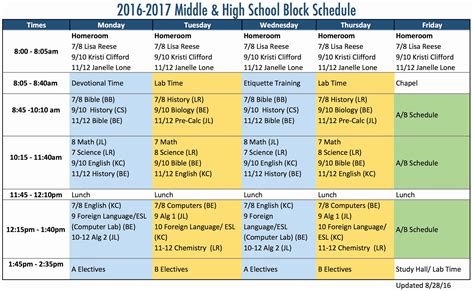 High School Schedule Template Unique Block Schedule For Middle And High