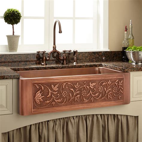 Create a kitchen that stands out from the crowd with a copper kitchen sink from tap warehouse. 36" Vine Design Copper Farmhouse Sink - Kitchen