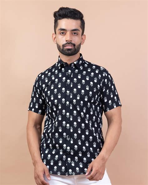Buy Mens Black All Over Printed Relaxed Fit Shirt For Men Black Online