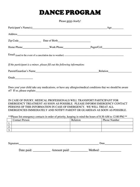 Dance Registration Form Pdf Complete With Ease Airslate Signnow