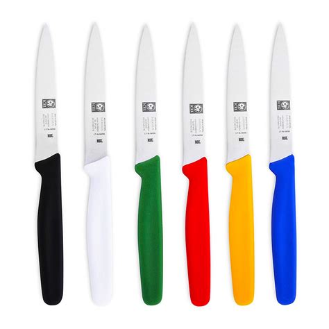 6 piece straight paring knife set red blue yellow green black and