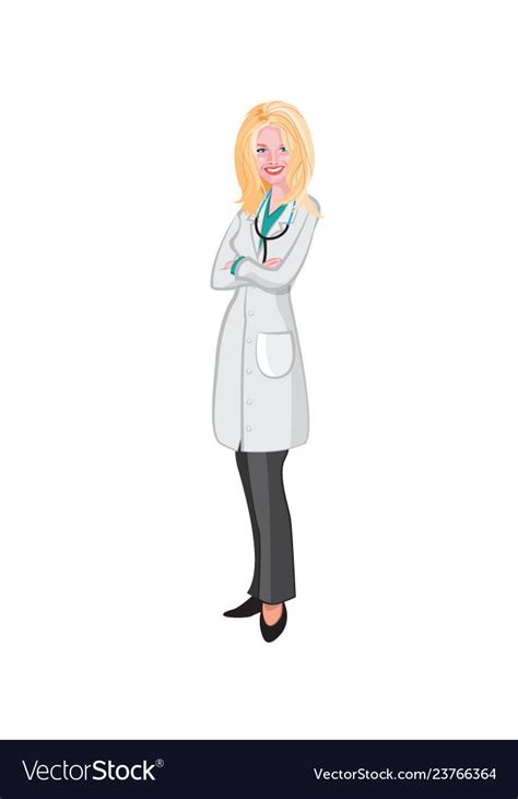 Blonde Female Doctor In Lab Coat Standing Vector Image