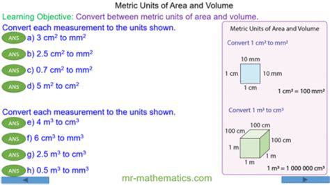 Metric Units Of Area And Volume Mr