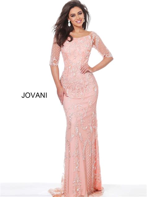 Jovani 62894 Blush Sheer Sleeve Beaded Evening Dress In 2020 Blush